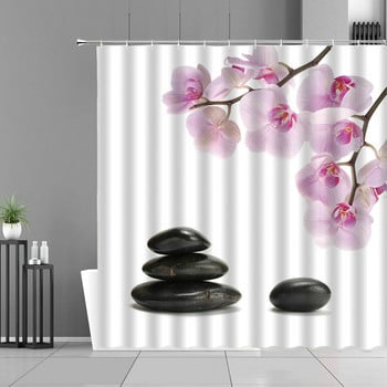 Sandy Beach Zen Stone Shower Curtain Green Bamboo Leaves Flower Zens Landscape Водоустойчиви завеси за баня Home Bathroom Decor Set