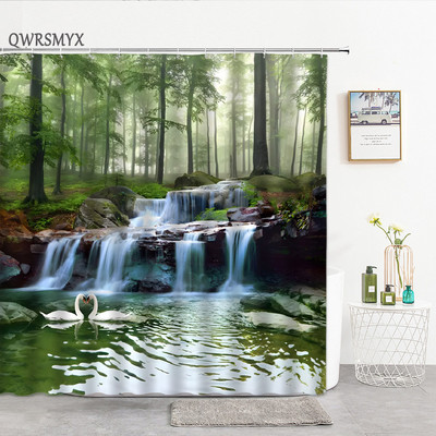 Pješčana plaža Zen kamena zavjesa za tuširanje Zeleno bambusovo lišće Cvijet Zens Pejzaž Vodootporne zavjese za kupanje Set dekoracija za kućnu kupaonicu