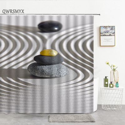 Pješčana plaža Zen kamena zavjesa za tuširanje Zeleno bambusovo lišće Cvijet Zens Pejzaž Vodootporne zavjese za kupanje Set dekoracija za kućnu kupaonicu