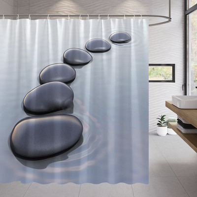Pješčana plaža Zen kamena zavjesa za tuširanje Zeleno bambusovo lišće Cvijet Zens Pejzaž Vodootporne zavjese za kupanje Set dekoracija za kućnu kupaonicu