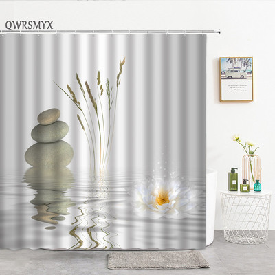 Sandy Beach Zen Stone Shower Curtain Green Bamboo Leaves Flower Zens Landscape Водоустойчиви завеси за баня Home Bathroom Decor Set