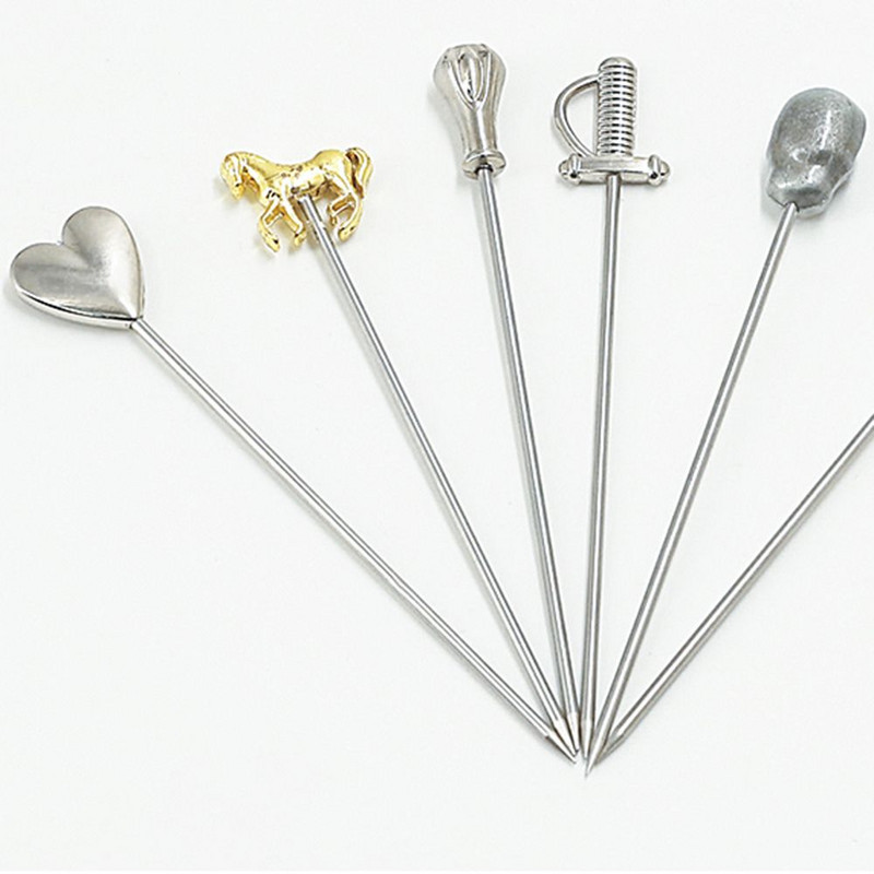 Metalinės nerūdijančio plieno kokteilių adatos Virtuvės ir baro vaisiai Dantų krapštukai Vaisių lazdelės Kokteilių krapštukai Garnyro kokteilių priedai