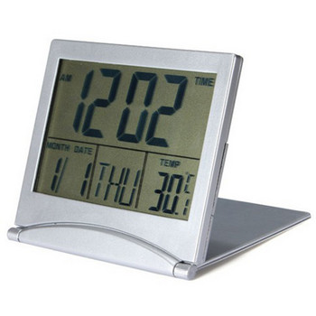 Сгъваем LCD цифров будилник Електронен мини часовник Настолна маса Нощен календар Термометър Метеорологична станция Температура Пътуване!