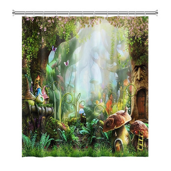 Κουρτίνα μπάνιου Enchanted Forest Cartoon Magic Tale Mushroom Wonderland Gothic κουρτίνα μπάνιου Αδιάβροχη διακόσμηση μπάνιου με γάντζους