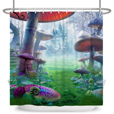 Čarobna šumska zavjesa za tuširanje Cartoon Magic Tale Mushroom Wonderland Gotička zavjesa za tuširanje Vodootporna dekoracija za kadu s kukama