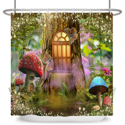 Čarobna šumska zavjesa za tuširanje Cartoon Magic Tale Mushroom Wonderland Gotička zavjesa za tuširanje Vodootporna dekoracija za kadu s kukama