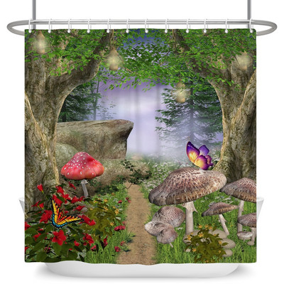 Čarobna šumska zavjesa za tuširanje Cartoon Magic Tale Mushroom Wonderland Gotička zavjesa za tuširanje Vodootporna dekoracija za kadu s kukama
