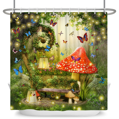 Čarobna šumska zavjesa za tuširanje Cartoon Magic Tale Mushroom Wonderland Gotička zavjesa za tuširanje Vodootporna dekoracija za kadu s kukama