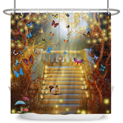 Čarobna šumska zavjesa za tuširanje Cartoon Magic Tale Mushroom Wonderland Gotička zavjesa za tuširanje Vodootporna dekoracija za kadu s kukama