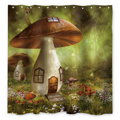 Čarobna šumska zavjesa za tuširanje Cartoon Magic Tale Mushroom Wonderland Gotička zavjesa za tuširanje Vodootporna dekoracija za kadu s kukama