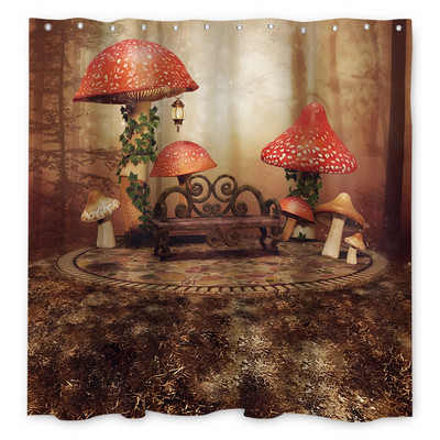 Čarobna šumska zavjesa za tuširanje Cartoon Magic Tale Mushroom Wonderland Gotička zavjesa za tuširanje Vodootporna dekoracija za kadu s kukama