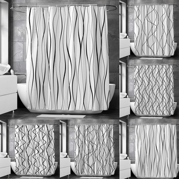 Черни и бели линии Завеса за душ Завеса за баня Frabic Водоустойчива полиестерна завеса за баня с куки Cortina Baño
