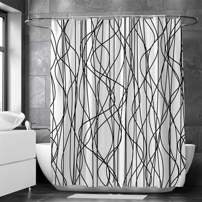 Crno-bijele linije Zavjesa za tuš Kupaonska zavjesa Frabic Vodootporna poliesterska kupaonska zavjesa s kukama Cortina Baño