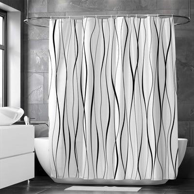 Crno-bijele linije Zavjesa za tuš Kupaonska zavjesa Frabic Vodootporna poliesterska kupaonska zavjesa s kukama Cortina Baño