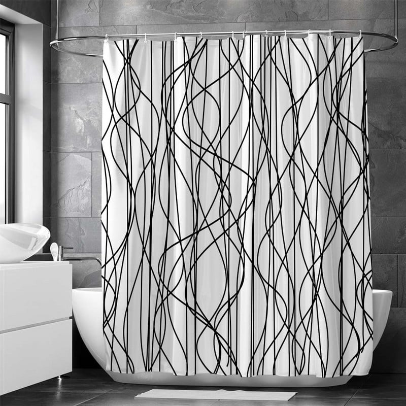 Crno-bijele linije Zavjesa za tuš Kupaonska zavjesa Frabic Vodootporna poliesterska kupaonska zavjesa s kukama Cortina Baño