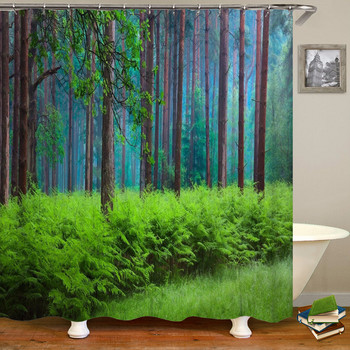 Virgin Forest Scenery υφασμάτινη κουρτίνα μπάνιου Δέντρα τοπίο Εκτύπωση Πολυεστέρας αδιάβροχη διακόσμηση κουρτίνας μπάνιου με γάντζους