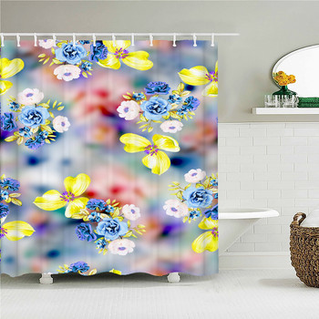 Цветни красиви цветя Завеса за баня Водоустойчива тъкан Завеси за душ Декорация на екрана за баня с флорални рози с куки
