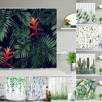 3D Tropical Palm Leaves Green Plant Εκτυπωμένη κουρτίνα μπάνιου Ύφασμα πολυεστέρα αδιάβροχες κουρτίνες για οθόνη μπάνιου Tende