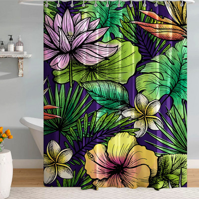 3D tropsko palmino lišće, zelene biljke, otisnute tkanine za zavjese za tuširanje, poliesterske vodootporne zavjese za kupaonsku kadu Paravan Tende