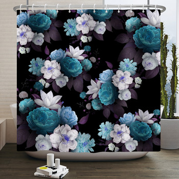 Boho Floral λουλούδια κουρτίνα μπάνιου Αδιάβροχη κουρτίνα μπάνιου Πολυεστερική κουρτίνα μπάνιου υφή που πλένεται στο πλυντήριο με γάντζους