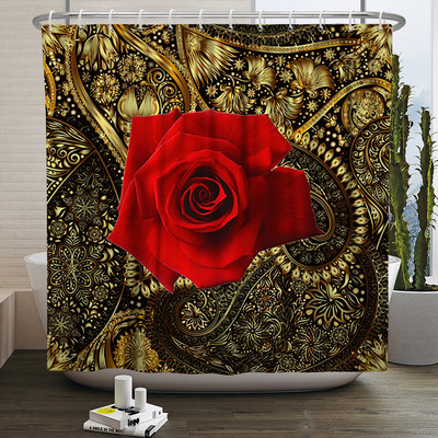 Boho cvjetna cvjetna zavjesa za tuširanje Vodootporna zavjesa za tuširanje Poliesterska zavjesa za kupaonicu Teksturirana kupaonska periva u perilici s kukama