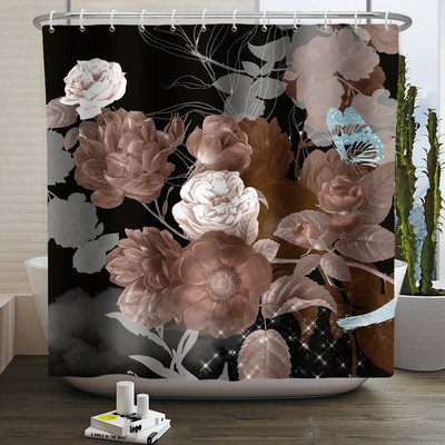 Boho cvjetna cvjetna zavjesa za tuširanje Vodootporna zavjesa za tuširanje Poliesterska zavjesa za kupaonicu Teksturirana kupaonska periva u perilici s kukama