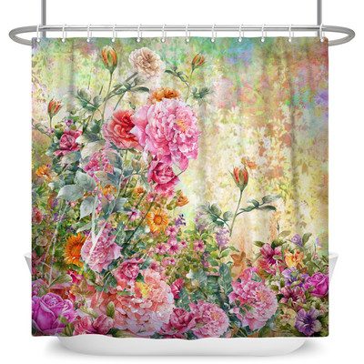 Boho cvjetna cvjetna zavjesa za tuširanje Vodootporna zavjesa za tuširanje Poliesterska zavjesa za kupaonicu Teksturirana kupaonska periva u perilici s kukama