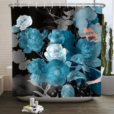 Boho cvjetna cvjetna zavjesa za tuširanje Vodootporna zavjesa za tuširanje Poliesterska zavjesa za kupaonicu Teksturirana kupaonska periva u perilici s kukama