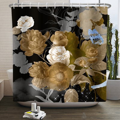 Boho cvjetna cvjetna zavjesa za tuširanje Vodootporna zavjesa za tuširanje Poliesterska zavjesa za kupaonicu Teksturirana kupaonska periva u perilici s kukama