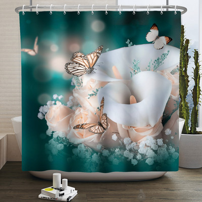 Boho cvjetna cvjetna zavjesa za tuširanje Vodootporna zavjesa za tuširanje Poliesterska zavjesa za kupaonicu Teksturirana kupaonska periva u perilici s kukama