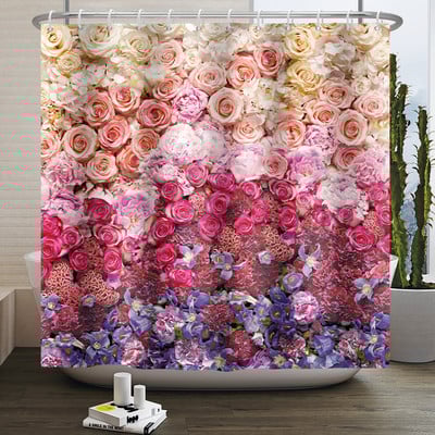 Boho cvjetna cvjetna zavjesa za tuširanje Vodootporna zavjesa za tuširanje Poliesterska zavjesa za kupaonicu Teksturirana kupaonska periva u perilici s kukama