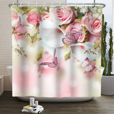 Boho cvjetna cvjetna zavjesa za tuširanje Vodootporna zavjesa za tuširanje Poliesterska zavjesa za kupaonicu Teksturirana kupaonska periva u perilici s kukama