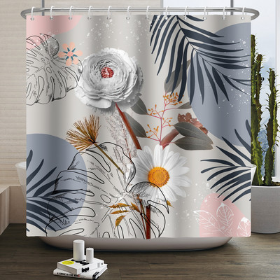 Boho cvjetna cvjetna zavjesa za tuširanje Vodootporna zavjesa za tuširanje Poliesterska zavjesa za kupaonicu Teksturirana kupaonska periva u perilici s kukama