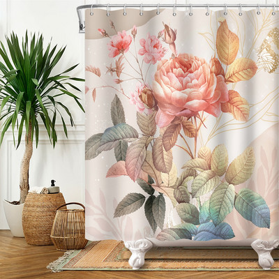 Boho cvjetna cvjetna zavjesa za tuširanje Vodootporna zavjesa za tuširanje Poliesterska zavjesa za kupaonicu Teksturirana kupaonska periva u perilici s kukama