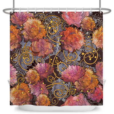Boho cvjetna cvjetna zavjesa za tuširanje Vodootporna zavjesa za tuširanje Poliesterska zavjesa za kupaonicu Teksturirana kupaonska periva u perilici s kukama