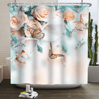 Boho cvjetna cvjetna zavjesa za tuširanje Vodootporna zavjesa za tuširanje Poliesterska zavjesa za kupaonicu Teksturirana kupaonska periva u perilici s kukama