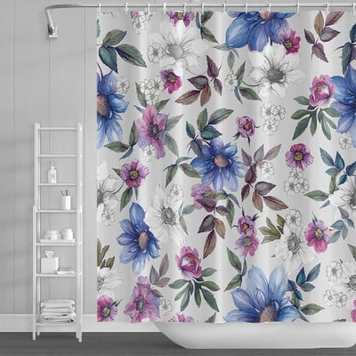 Boho cvjetna cvjetna zavjesa za tuširanje Vodootporna zavjesa za tuširanje Poliesterska zavjesa za kupaonicu Teksturirana kupaonska periva u perilici s kukama