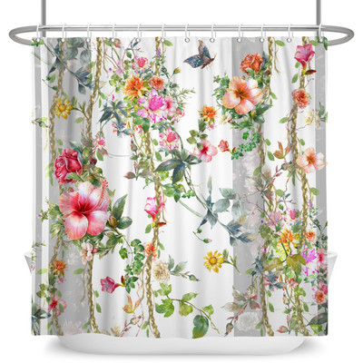 Boho cvjetna cvjetna zavjesa za tuširanje Vodootporna zavjesa za tuširanje Poliesterska zavjesa za kupaonicu Teksturirana kupaonska periva u perilici s kukama
