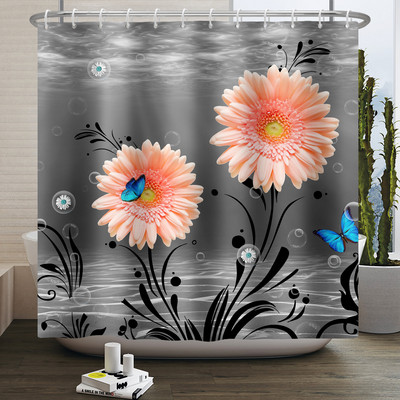 Boho cvjetna cvjetna zavjesa za tuširanje Vodootporna zavjesa za tuširanje Poliesterska zavjesa za kupaonicu Teksturirana kupaonska periva u perilici s kukama