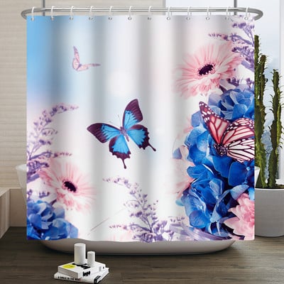 Boho cvjetna cvjetna zavjesa za tuširanje Vodootporna zavjesa za tuširanje Poliesterska zavjesa za kupaonicu Teksturirana kupaonska periva u perilici s kukama