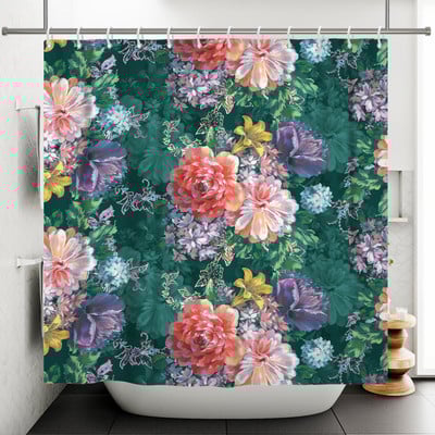 Boho cvjetna cvjetna zavjesa za tuširanje Vodootporna zavjesa za tuširanje Poliesterska zavjesa za kupaonicu Teksturirana kupaonska periva u perilici s kukama