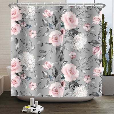 Boho cvjetna cvjetna zavjesa za tuširanje Vodootporna zavjesa za tuširanje Poliesterska zavjesa za kupaonicu Teksturirana kupaonska periva u perilici s kukama