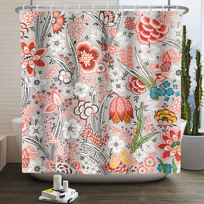 Boho cvjetna cvjetna zavjesa za tuširanje Vodootporna zavjesa za tuširanje Poliesterska zavjesa za kupaonicu Teksturirana kupaonska periva u perilici s kukama