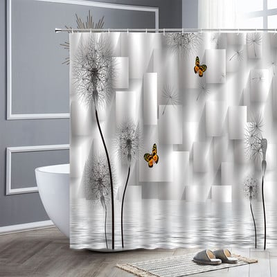 Cvjetni maslačak Zavjese za tuširanje Leptir Akvarel Prirodni cvijet Proljeće Javorovo lišće Dekoracija kupaonice iz sredine stoljeća Zavjesa za kadu