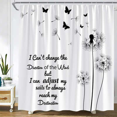 Cvjetni maslačak Zavjese za tuširanje Leptir Akvarel Prirodni cvijet Proljeće Javorovo lišće Dekoracija kupaonice iz sredine stoljeća Zavjesa za kadu