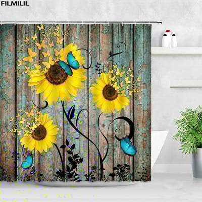 Cvjetni maslačak Zavjese za tuširanje Leptir Akvarel Prirodni cvijet Proljeće Javorovo lišće Dekoracija kupaonice iz sredine stoljeća Zavjesa za kadu