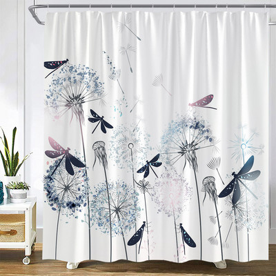 Cvjetni maslačak Zavjese za tuširanje Leptir Akvarel Prirodni cvijet Proljeće Javorovo lišće Dekoracija kupaonice iz sredine stoljeća Zavjesa za kadu