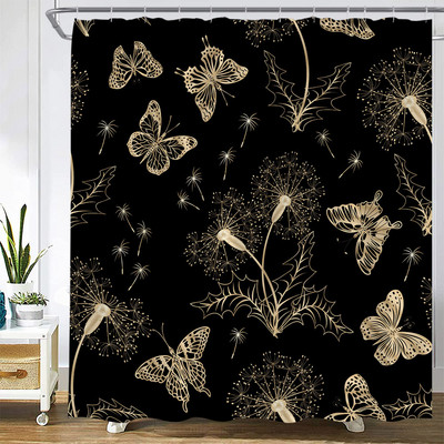 Cvjetni maslačak Zavjese za tuširanje Leptir Akvarel Prirodni cvijet Proljeće Javorovo lišće Dekoracija kupaonice iz sredine stoljeća Zavjesa za kadu