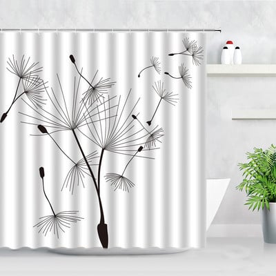 Cvjetni maslačak Zavjese za tuširanje Leptir Akvarel Prirodni cvijet Proljeće Javorovo lišće Dekoracija kupaonice iz sredine stoljeća Zavjesa za kadu