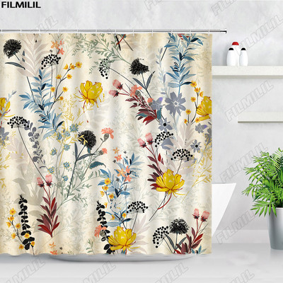 Cvjetni maslačak Zavjese za tuširanje Leptir Akvarel Prirodni cvijet Proljeće Javorovo lišće Dekoracija kupaonice iz sredine stoljeća Zavjesa za kadu